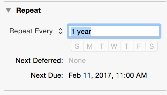 OmniFocus: Repeat Annually